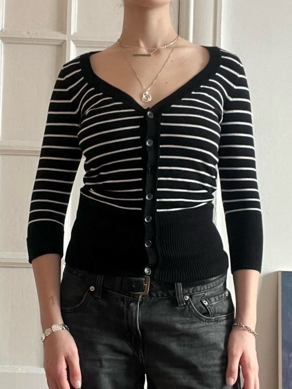 Size Medium Black and White Striped Vintage Dynamite Cardigan